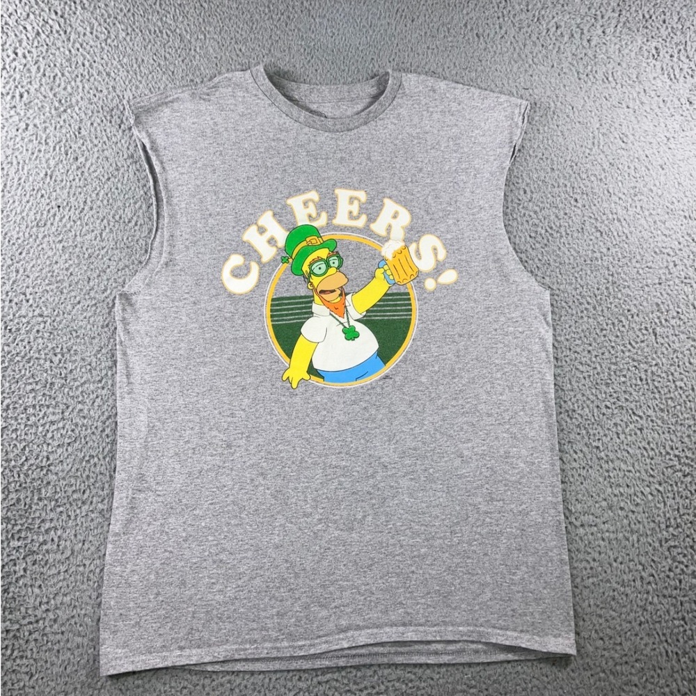 The Simpsons Muscle Tee Mens L St Patricks Day Homer Cheers Gray Tank Top